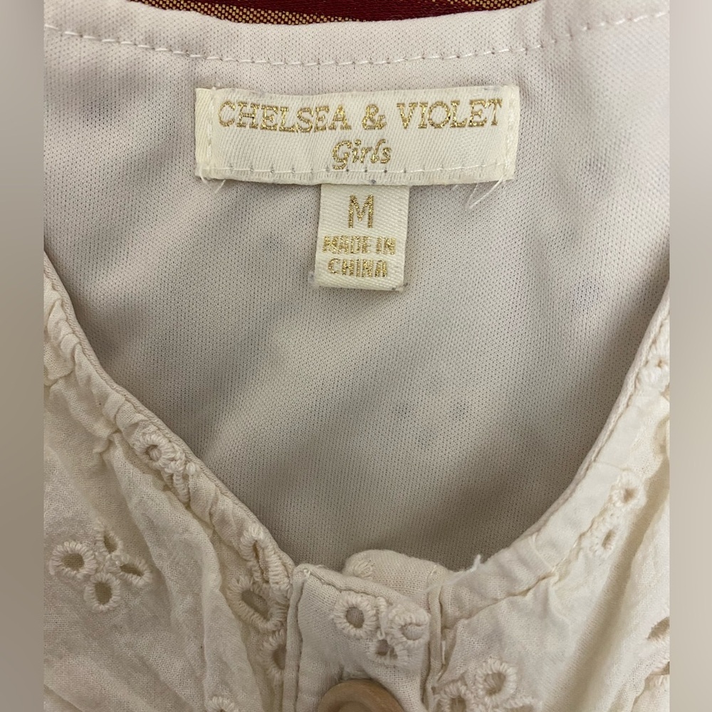 Chelsea & Violet Sleeveless Cream girls Dress with Button Details eyelets size M - Picture 7 of 8